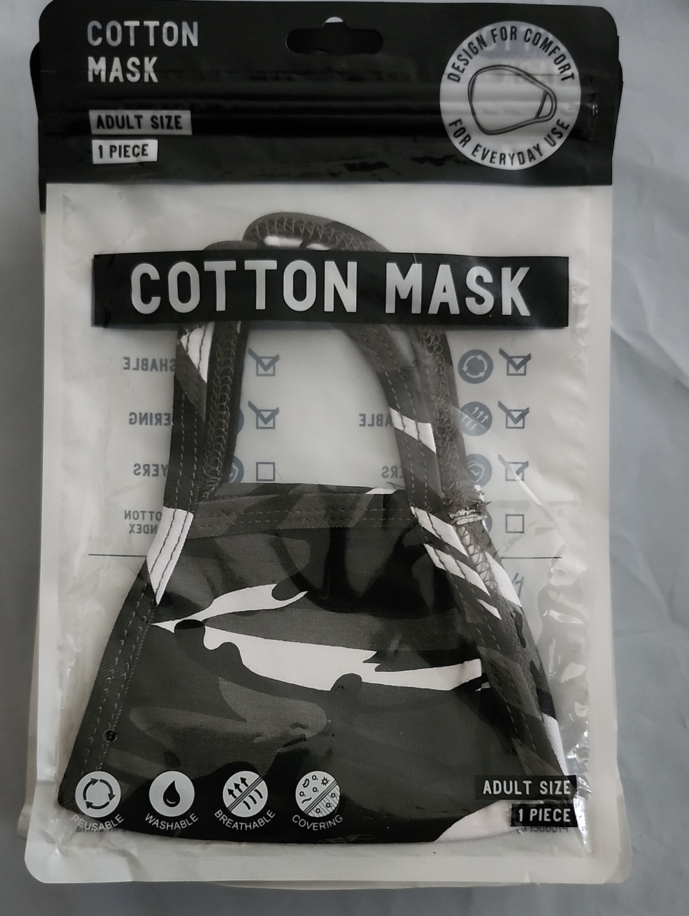 Face Mask - Black Camouflage Reusable 8 Mask
